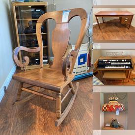 MaxSold Auction: This online auction features vintage stained glass lamps, framed artwork, furniture such as MCM teak desk, vintage rocking chair, sofa beds and vintage wood dresser, acoustic guitar, Wurlitzer organ, holiday decor, small kitchen appliances and much more!